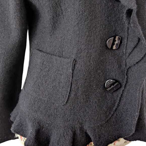 Vintage ALISON SHERI Sz M Black Boiled Wool Witchy Whimsy Goth Boho Cardigan EUC - Picture 12 of 12